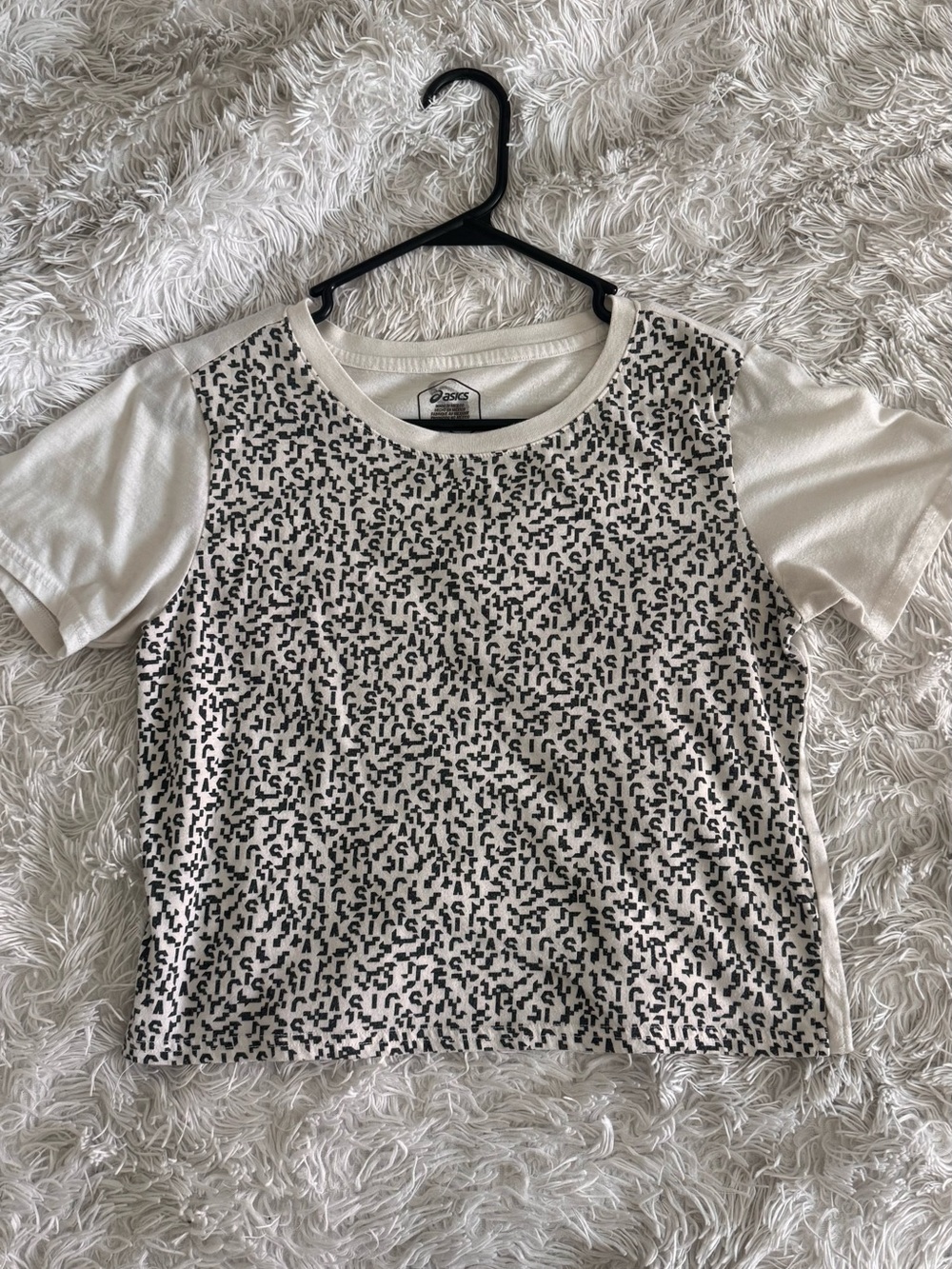Asics White Short Sleeve Tee with Black Pixel Print
